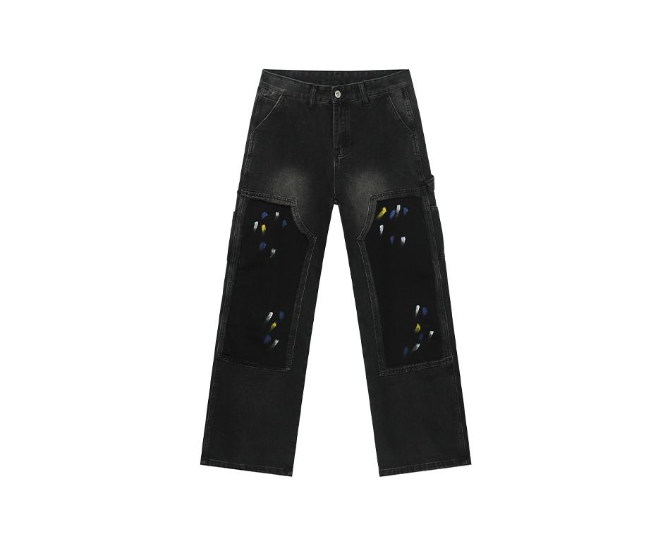 EF JEANS | 2025 Spring New American High Street Tide Graffiti Splicing Design Straight Loose Jeans_mkmklike.com