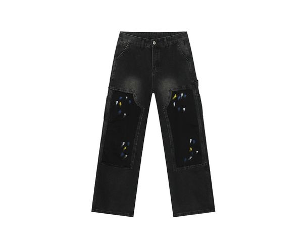 EF JEANS | 2025 Spring New American High Street Tide Graffiti Splicing Design Straight Loose Jeans_mkmklike.com