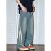 Vintage Washed Striped Patchwork Denim Jeans – Relaxed Straight-Leg Distressed Pants With Contrast Panels (S-3XL, Mid-Rise, Light Stretch, Unisex)_mkmklike.com