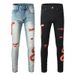 Loom European And Trendy Brand Ripped Snakeskin Patch American Style Skinny Street Jeans Men's Embroidered Snake Stretch_mkmklike.com