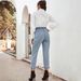 Women's Clothing High Waist Straight Leg Denim Jeans - Classic Blue Washed Cotton Casual Trousers For Everyday Wear_mkmklike.com
