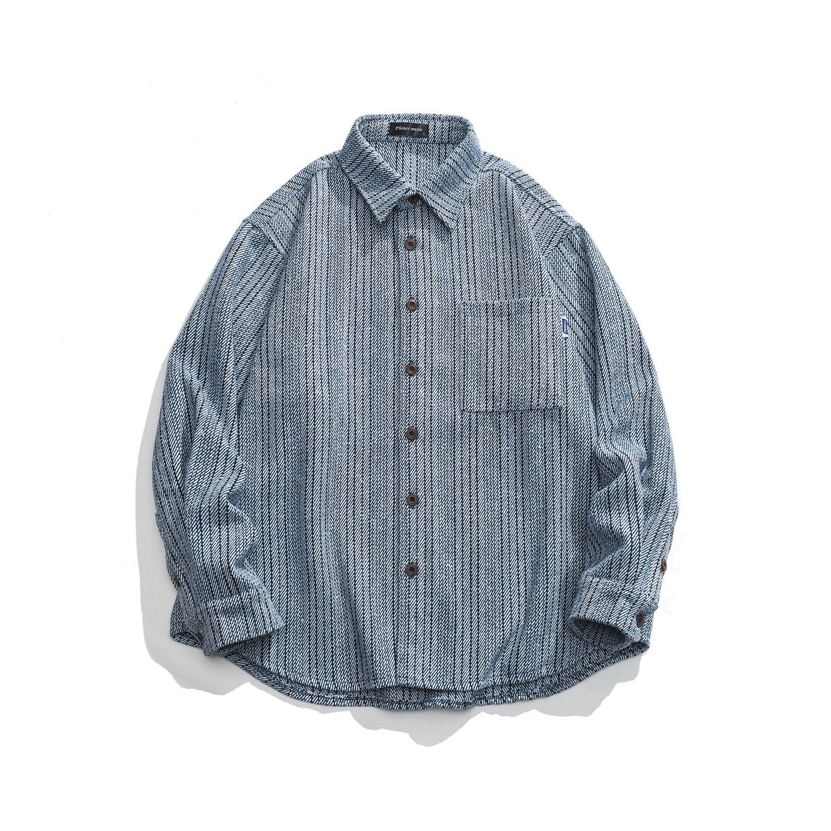 Men's Clothing Simple Trendy Washed Striped Denim Long Sleeved Shirt Casual Blue Shirt Jacket_mkmklike.com