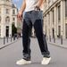 Men's Clothing Vintage Washed Blue Jeans – Straight-Leg Minimalist Denim Pants (Classic Fit, Light Stretch, Distressed Detailing, Retro Streetwear)_mkmklike.com