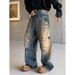 Men's Clothing Rhinestone Ripped Jeans Unisex Vintage Star-Studded Distressed Jeans – Unisex Baggy Straight-Leg Pants (L-XXXL) | Retro Washed Blue_mkmklike.com