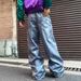 Women's Printed Star Denim Jeans - High Waist Wide Leg Straight Pants For Casual Streetwear_mkmklike.com