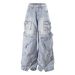 Distressed Washed Denim Pants - Oversized Cargo Jeans With Multi-Pockets For Streetwear & Workwear_mkmklike.com