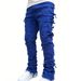 Men's Clothing Stretch Patchwork Layered Straight Leg Trousers Fashion Stretch Denim Jeans With Patchwork Layering Straight Leg Pants For Women & Men_mkmklike.com