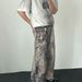 Men's Clothing Heavy Dirty Ink Splashed Digital Printed Straight Jeans For Men And Women Wide Leg Drape Washed Distressed Flared Trousers_mkmklike.com