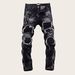 Streetwear Distressed Jeans – Studded Slim-Fit Denim Pants (Men's High-Street Fashion)_mkmklike.com