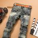 Men's Retro Slim Fit Straight Leg Stretch Jeans Trendy Long Pants Motorcycle Casual Fashion Polyester Standard Thickness_mkmklike.com