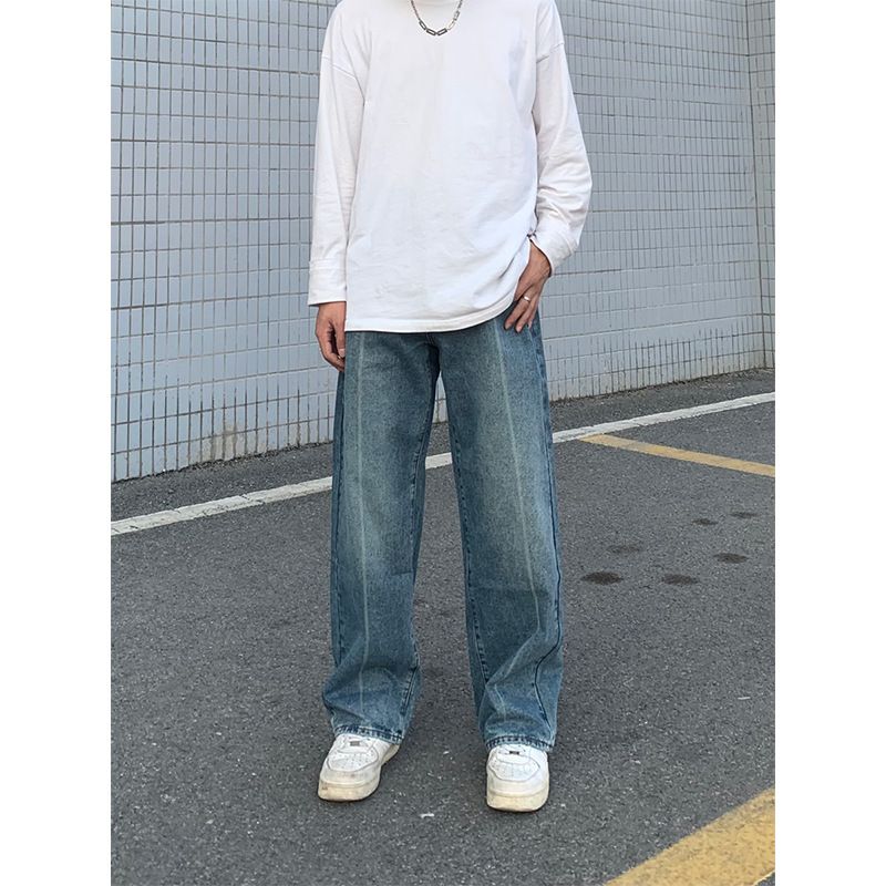Nordmann High Street Retro Jeans For Men, Loose Fit, Wide Leg, Floor-Length Pants, BF Hong Kong Style, Trendy Straight-Leg,_mkmklike.com