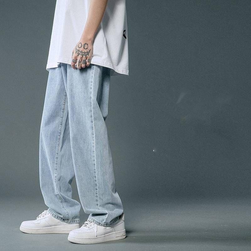 Men's Clothing Ice Oxygen Bar Jeans Summer Loose Straight Trend Ice Silk Wide Leg Mopping Daddy Pants Trend_mkmklike.com