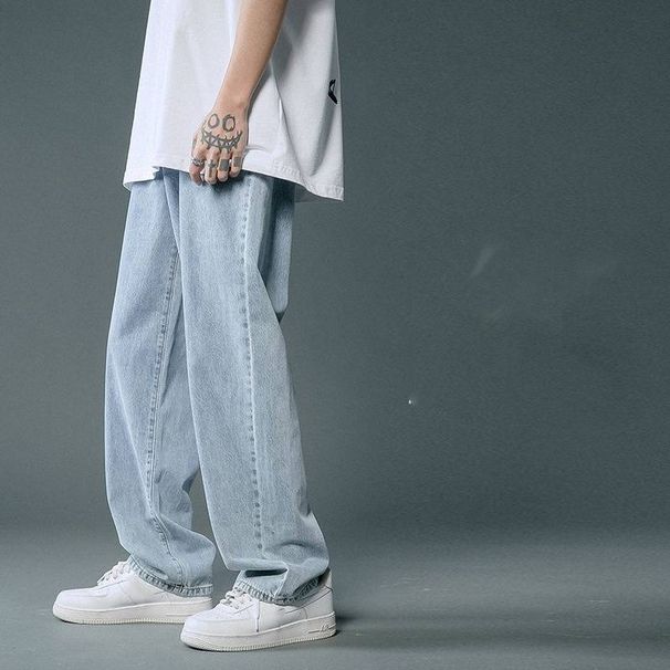 Men's Clothing Ice Oxygen Bar Jeans Summer Loose Straight Trend Ice Silk Wide Leg Mopping Daddy Pants Trend_mkmklike.com