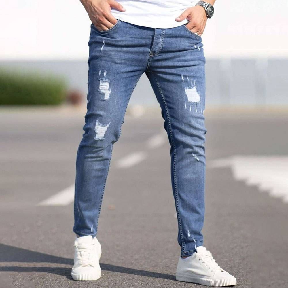 Men's Slim Fit Jeans For Teen Boys - Trendy Ripped Skinny Jeans With Stretch, Comfortable Straight Leg Denim Pants For Casual Streetwear_mkmklike.com