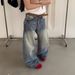 American High Street Cleanfit Bamboo Pattern Distressed Curved Jeans For Boys Straight Leg Slightly Flared Pants Trendy_mkmklike.com