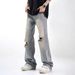 Men's Retro American Yellow Muddy Dye Ripped Jeans Thin Washed Straight Wide Leg Pants Summer Drape_mkmklike.com