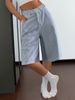 Women's High-End Straight Leg Denim Shorts Blue And White Striped Fashionable Casual High Waist Pants_mkmklike.com