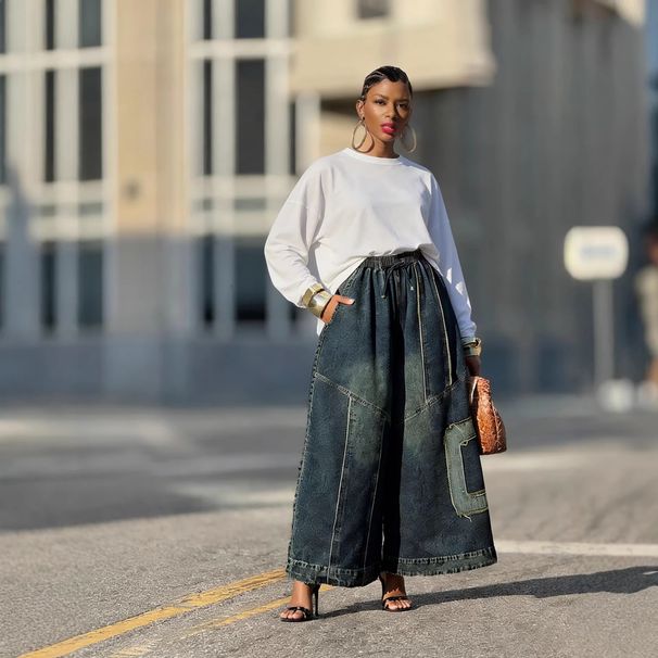 Women's Retro Patchwork Appliqué Wide Leg Jeans Distressed Elastic Waist Cotton Casual Fashion Spring/Autumn Summer_mkmklike.com