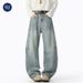 Nordmann Muqiu Clothing | American Style Scimitar Baggy Retro Washed Distressed Jeans Men's Trendy Brand Patchwork Wide-Leg Pants_mkmklike.com