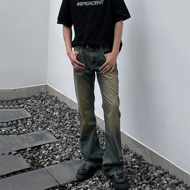 Nordmann American Style Vintage Washed Jeans For Men New Trend Loose Straight Pants High Street Casual Long Trousers_mkmklike.com