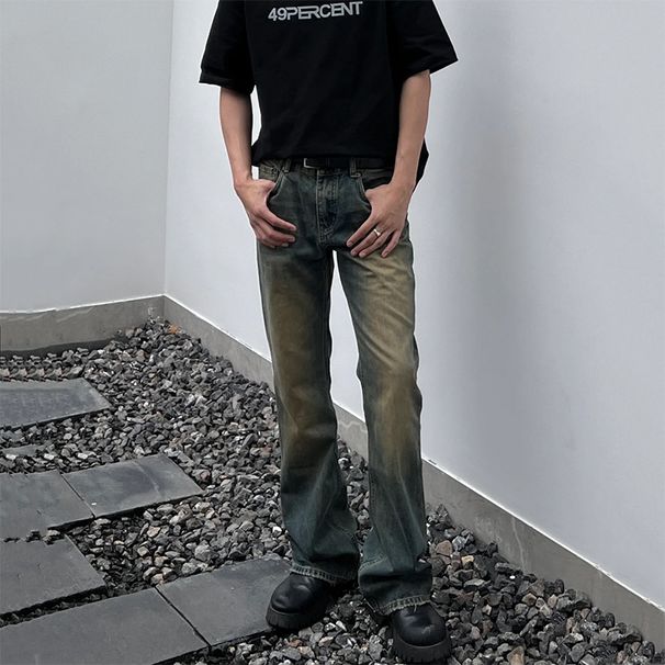 Nordmann American Style Vintage Washed Jeans For Men New Trend Loose Straight Pants High Street Casual Long Trousers_mkmklike.com