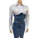 Women's Clothing Denim Splicing Two Piece Long Sleeved Shirt Denim Slit Dress Two Piece Suit_mkmklike.com