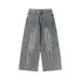 American Retro Trendy Brand Star Sticker Embroidered Jeans Men's And Women's Casual Straight Wide-leg Floor Pants_mkmklike.com