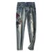 Tribal Feather-Embroidered Flare Jeans – Vintage Light Blue Distressed Denim With Ethnic Totem Motifs (Sizes 28-44)_mkmklike.com