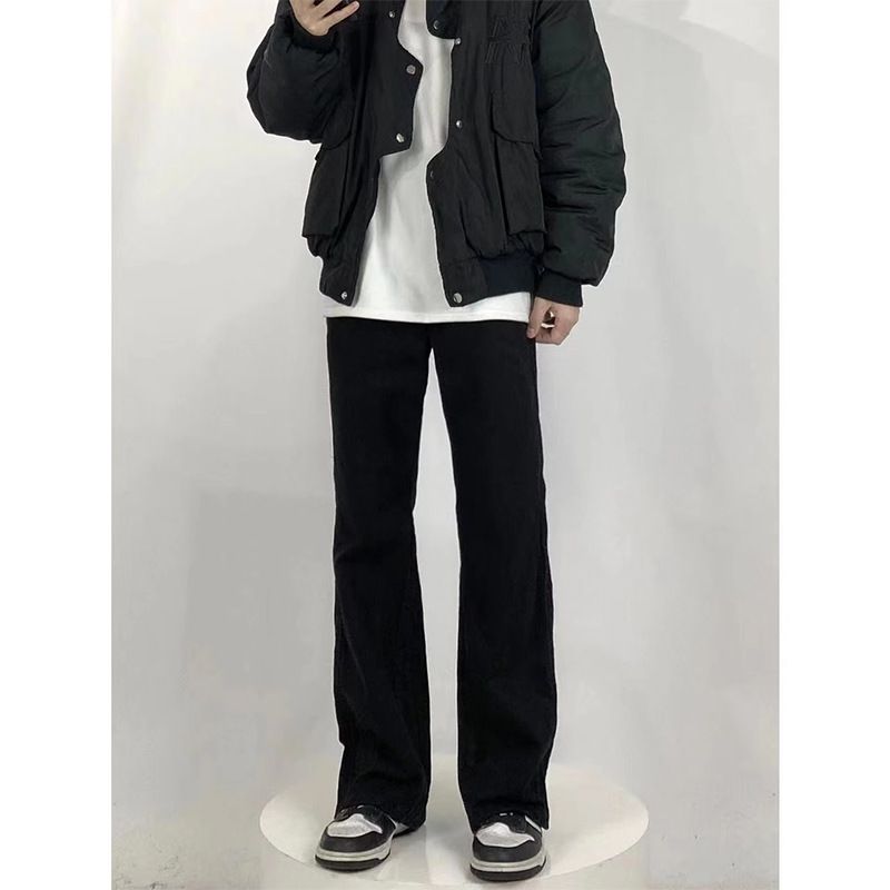 Nordmann Black Jeans Men's Autumn And Winter Style Fleece-Lined Thickened Casual American High Street Trendy Slightly Flared_mkmklike.com