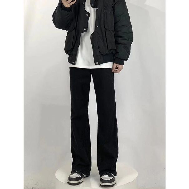 Nordmann Black Jeans Men's Autumn And Winter Style Fleece-Lined Thickened Casual American High Street Trendy Slightly Flared_mkmklike.com