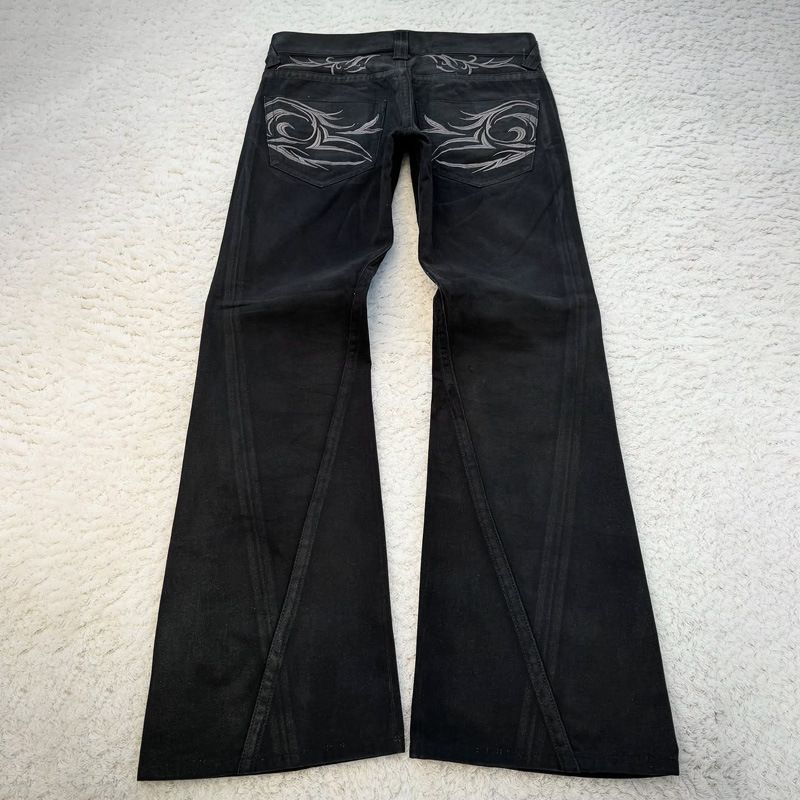 "Y2K Retro Patchwork Embroidered Jeans – Streetwear, Flared Tribal Style Casual Pants"_mkmklike.com