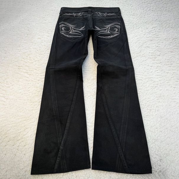 "Y2K Retro Patchwork Embroidered Jeans – Streetwear, Flared Tribal Style Casual Pants"_mkmklike.com