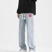 Men's Clothing Straight Leg Jeans, Spring Versatile Loose American High Street Casual US Map Long Pants_mkmklike.com