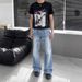 Men's Clothing Straight Leg Loose Wash Stitched Jeans Classic Straight Leg Washed Denim Jeans - Light Blue Vintage Distressed Casual Comfort Fit_mkmklike.com
