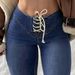 Women's Clothing Retro Fashion Trendy Versatile Street Style Medium Elastic Flared Drawstring Frayed Edge Jeans_mkmklike.com