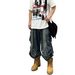 Men's Clothing Large Size Washed Ink Splash Multi Pocket Workwear Jeans For Men And Women Straight Loose Wide Leg Cropped Trousers_mkmklike.com