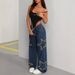 Star-Patched Fringe Hem Relaxed Fit Jeans – High-Waisted Straight-Leg Denim Pants For Women (Blue)_mkmklike.com