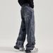 American Style Dirty Wash Split Deconstructed Jeans Men's High Street Trendy Brand Straight Pants Loose Design Wide-Leg_mkmklike.com
