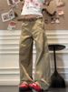 Plus Size American Style Khaki Cargo Jeans For Women High Street Design Loose Wide Leg Draped Straight Long Pants_mkmklike.com