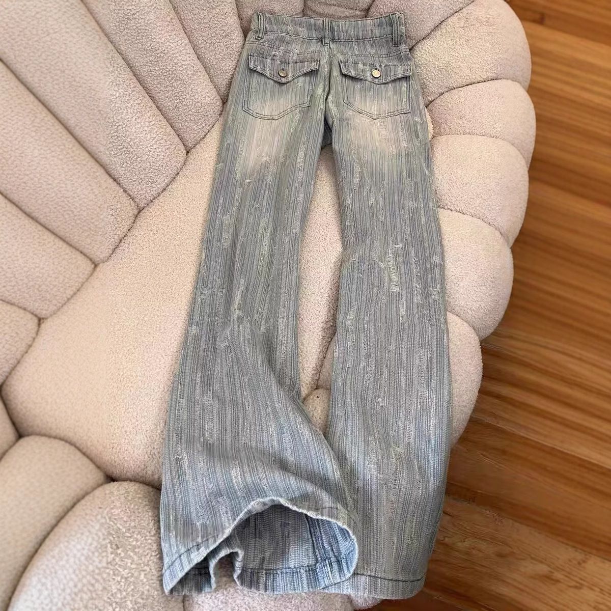 Plus-Size Jacquard Jeans – High-Waisted Flared Bootcut For Curvy Women (S-5XL, Summer Stretch Denim, Pear Shape Slimming Wide-Leg Pants)_mkmklike.com