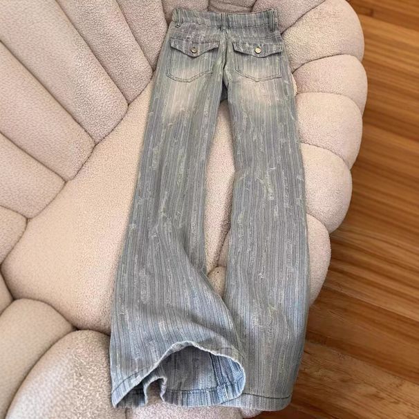 Plus-Size Jacquard Jeans – High-Waisted Flared Bootcut For Curvy Women (S-5XL, Summer Stretch Denim, Pear Shape Slimming Wide-Leg Pants)_mkmklike.com