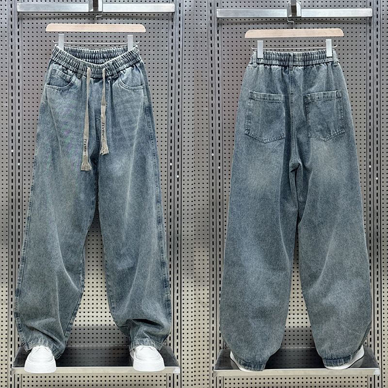 Men's Clothing Women's European Style Elastic Waist Dad Pants High Waisted Cropped Harem Slimming Denim Carrot Loose Fit Autumn/Winter_mkmklike.com