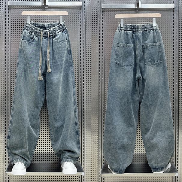 Men's Clothing Women's European Style Elastic Waist Dad Pants High Waisted Cropped Harem Slimming Denim Carrot Loose Fit Autumn/Winter_mkmklike.com