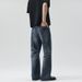 Men's Slim Fit Flared Jeans American Style Washed Natural Hand Painted Whiskered Cleanfit Trousers_mkmklike.com