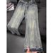Retro Cat Scratch Jeans For Men – Lightweight Summer Denim, Slim Fit With Flared Straight Leg, High Street Style_mkmklike.com