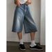 Men's Clothing Vintage High-Waisted Loose Fit Denim Shorts – Retro Washed Cotton Casual Capri Pants In White, Light Blue, Black, Classic Blue_mkmklike.com