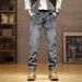 Men's Trendy High End Blue Grey Jeans American Style Minimalist Washed Straight Leg Stretch Anti Theft for Youth_mkmklike.com
