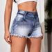 Women's Clothing Trendy Ripped Denim Shorts High Waist Washed Denim Hot Pants_mkmklike.com