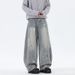 Distressed Star-Print Jeans For Men – Deconstructed Wide-Leg, Asymmetrical "Scimitar" Hem, Streetwear Statement Piece_mkmklike.com