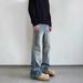 Men's Vintage Washed Blue Jeans – Retro Whisker & Bamboo Pattern, Loose Straight Fit For Casual Style_mkmklike.com